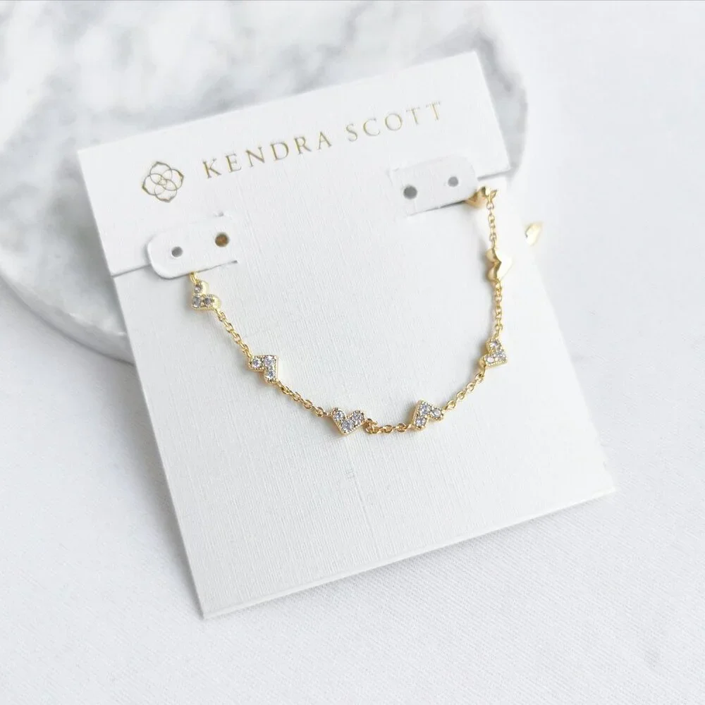 NEW❤️ Kendra Scott Haven Heart Gold White Crystal Chain Bracelet ❤️ - Picture 2 of 4